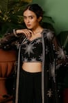 Buy_Midushi Bajoria_Black Jacket Organza Embroidery Kasab Jacket Open Stone And Draped Skirt Set _Online_at_Aza_Fashions