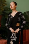 Shop_Midushi Bajoria_Black Georgette Embellished Kasab V Neck Pre-draped Saree With Blouse _at_Aza_Fashions