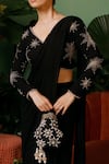 Midushi Bajoria_Black Georgette Embellished Kasab V Neck Pre-draped Saree With Blouse _Online_at_Aza_Fashions