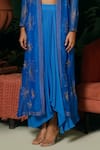 Midushi Bajoria_Blue Jacket Organza Embroidery Floral Pattern And Draped Skirt Set _Online_at_Aza_Fashions