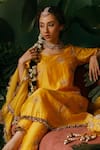 Shop_Midushi Bajoria_Yellow Kurta And Pant Silk Chanderi Embroidery Set With Ruffle Dupatta _Online_at_Aza_Fashions