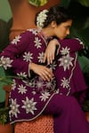 Buy_Midushi Bajoria_Purple Georgette Hand Embellished Pearls V Neck Peplum Kurta And Palazzo Set _Online_at_Aza_Fashions