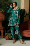 Buy_Midushi Bajoria_Green Silk Chanderi Hand Embellished Sequins Round Short Kurta And Pant Set _at_Aza_Fashions