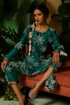 Shop_Midushi Bajoria_Green Silk Chanderi Hand Embellished Sequins Round Short Kurta And Pant Set _at_Aza_Fashions