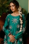 Midushi Bajoria_Green Silk Chanderi Hand Embellished Sequins Round Short Kurta And Pant Set _Online_at_Aza_Fashions