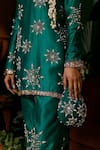 Buy_Midushi Bajoria_Green Silk Chanderi Hand Embellished Sequins Round Short Kurta And Pant Set _Online_at_Aza_Fashions