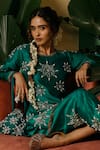 Shop_Midushi Bajoria_Green Silk Chanderi Hand Embellished Sequins Round Short Kurta And Pant Set _Online_at_Aza_Fashions