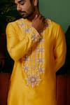 Shop_Midushi Bajoria_Yellow Silk Chanderi Embroidered Pearl Sitara Kurta With Pant _at_Aza_Fashions