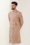 Kasbah_Beige Georgette Sequins Jamawar Embroidered Sherwani_Online_at_Aza_Fashions