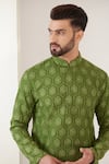 Kasbah_Green Silk Embroidered Thread Sequin Kurta _at_Aza_Fashions