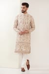 Buy_Kasbah_White Georgette Embroidered Floral Gota Work Kurta _at_Aza_Fashions