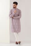 Buy_Kasbah_Purple Silk Embroidered Thread Geometric Work Kurta _at_Aza_Fashions