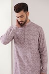 Buy_Kasbah_Purple Silk Embroidered Thread Geometric Work Kurta _Online_at_Aza_Fashions