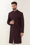 Kasbah_Wine Silk Embroidered Thread Geometric Work Sherwani _Online_at_Aza_Fashions