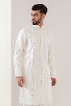 Kasbah_White Silk Mirrors Work Kurta _Online_at_Aza_Fashions