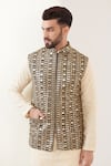 Kasbah_Black Georgette Embroidered Mirror Work Nehru Jacket _Online_at_Aza_Fashions