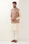 Buy_Kasbah_Beige Georgette Embroidered Kashmiri Nehru Jacket _at_Aza_Fashions