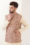 Kasbah_Beige Georgette Embroidered Kashmiri Nehru Jacket _Online_at_Aza_Fashions