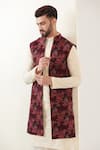 Kasbah_Maroon Silk Embroidered Thread Jungle Work Nehru Jacket _Online_at_Aza_Fashions