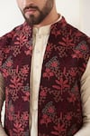 Buy_Kasbah_Maroon Silk Embroidered Thread Jungle Work Nehru Jacket _Online_at_Aza_Fashions