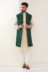 Buy_Kasbah_Green Silk Embroidered Thread Jungle Nehru Jacket _at_Aza_Fashions