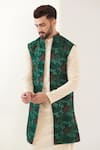 Kasbah_Green Silk Embroidered Thread Jungle Nehru Jacket _Online_at_Aza_Fashions