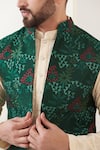 Buy_Kasbah_Green Silk Embroidered Thread Jungle Nehru Jacket _Online_at_Aza_Fashions