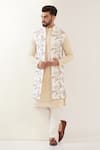 Buy_Kasbah_White Silk Embroidered Thread Floral Work Nehru Jacket _at_Aza_Fashions