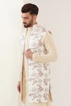 Kasbah_White Silk Embroidered Thread Floral Work Nehru Jacket _Online_at_Aza_Fashions