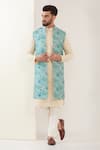 Buy_Kasbah_Blue Silk Embroidered Thread Tropical Work Jacket _at_Aza_Fashions