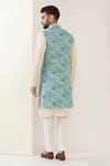 Shop_Kasbah_Blue Silk Embroidered Thread Tropical Work Jacket _at_Aza_Fashions