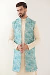 Kasbah_Blue Silk Embroidered Thread Tropical Work Jacket _Online_at_Aza_Fashions