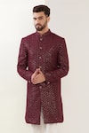 Kasbah_Maroon Silk Embroidered Sequin Thread And Work Sherwani Set _Online_at_Aza_Fashions