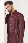 Kasbah_Maroon Silk Embroidered Sequin Thread And Work Sherwani Set _at_Aza_Fashions