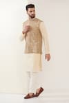 Buy_Kasbah_Gold Georgette Embroidered Mirror Work Nehru Jacket _at_Aza_Fashions