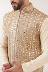 Kasbah_Gold Georgette Embroidered Mirror Work Nehru Jacket _at_Aza_Fashions