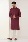 Buy_Kasbah_Maroon Silk Embroidered Thread Chikankari Kurta Set _at_Aza_Fashions