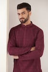 Buy_Kasbah_Maroon Silk Embroidered Thread Chikankari Kurta Set 