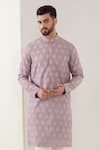 Kasbah_Purple Silk Embroidered Floral Thread Chikankari Kurta Set _Online_at_Aza_Fashions