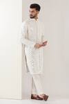 Buy_Kasbah_White Silk Mirrors Work Kurta With Pant _at_Aza_Fashions