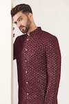 Kasbah_Maroon Silk Sequins, Embroidery Sherwani With Pant _at_Aza_Fashions