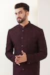 Kasbah_Wine Silk Metallic Thread Embroidered Sherwani Set _Online_at_Aza_Fashions