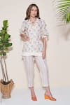 Buy_Pozruh By Aiman_Off White Hemp Embroidery Collared Floral Print Roseate Top _at_Aza_Fashions