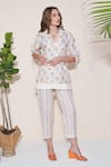 Pozruh By Aiman_Off White Hemp Embroidery Collared Floral Print Roseate Top _at_Aza_Fashions