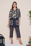 Buy_Pozruh By Aiman_Black Hemp Embroidery Collared Magpie Printed Tunic And Trouser Set _Online_at_Aza_Fashions