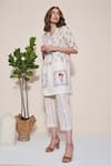 Shop_Pozruh By Aiman_White Hemp Embroidery Collared Magpie Printed Tunic And Trouser Set _at_Aza_Fashions