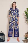 Buy Pozruh By Aiman Blue Hemp Collared Moxie Printed Jumpsuit at Aza Fashions Buy_Pozruh By Aiman_Blue Hemp Collared Moxie Printed Jumpsuit _at_Aza_Fashions