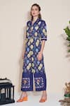 Shop Pozruh By Aiman Blue Hemp Collared Moxie Printed Jumpsuit Online at Aza Fashions Shop_Pozruh By Aiman_Blue Hemp Collared Moxie Printed Jumpsuit _Online_at_Aza_Fashions