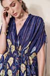 Shop_Pozruh By Aiman_Blue Silk V-neck Moxie Printed Hemp Kaftan _at_Aza_Fashions