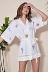Shop_Pozruh by Aiman_White Pure Hemp Printed Floral Shirt Collar Alpha Dress _at_Aza_Fashions